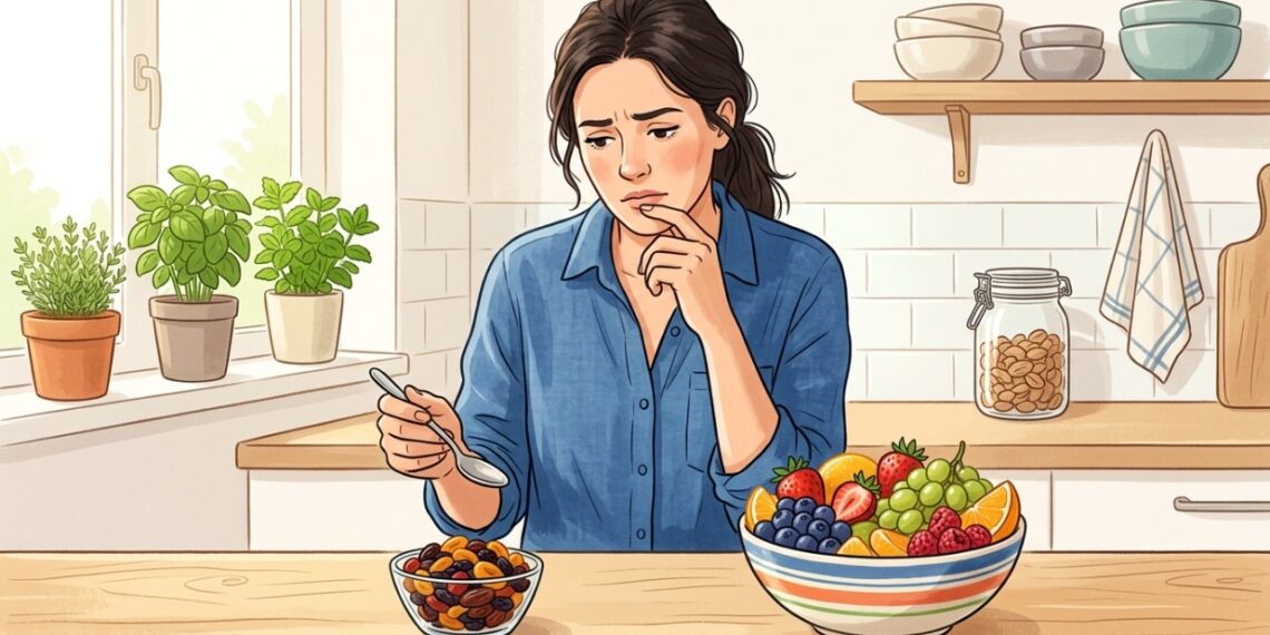 A fruta fresca costuma oferecer maior volume e pode favorecer mais saciedade.