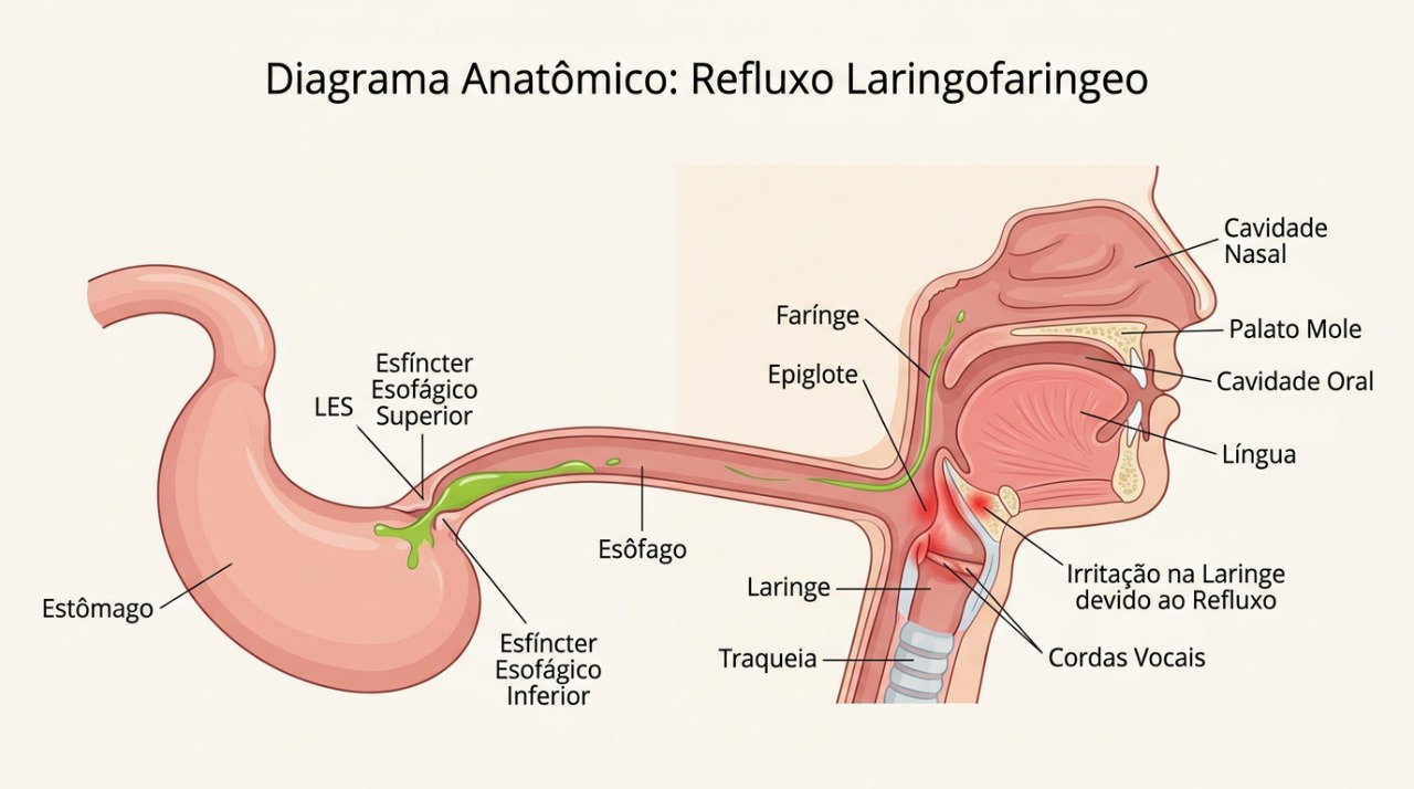 O refluxo laringofaríngeo pode irritar a garganta e alterar a voz mesmo sem azia evidente.