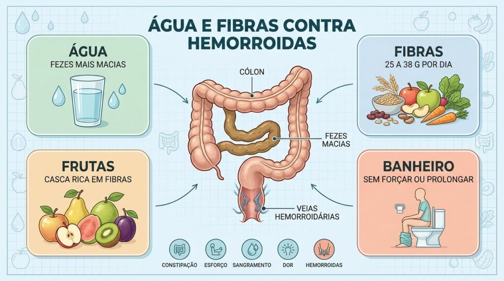 Quatro pilares ajudam a reduzir ressecamento das fezes, esforço evacuatório e sintomas de hemorroidas.