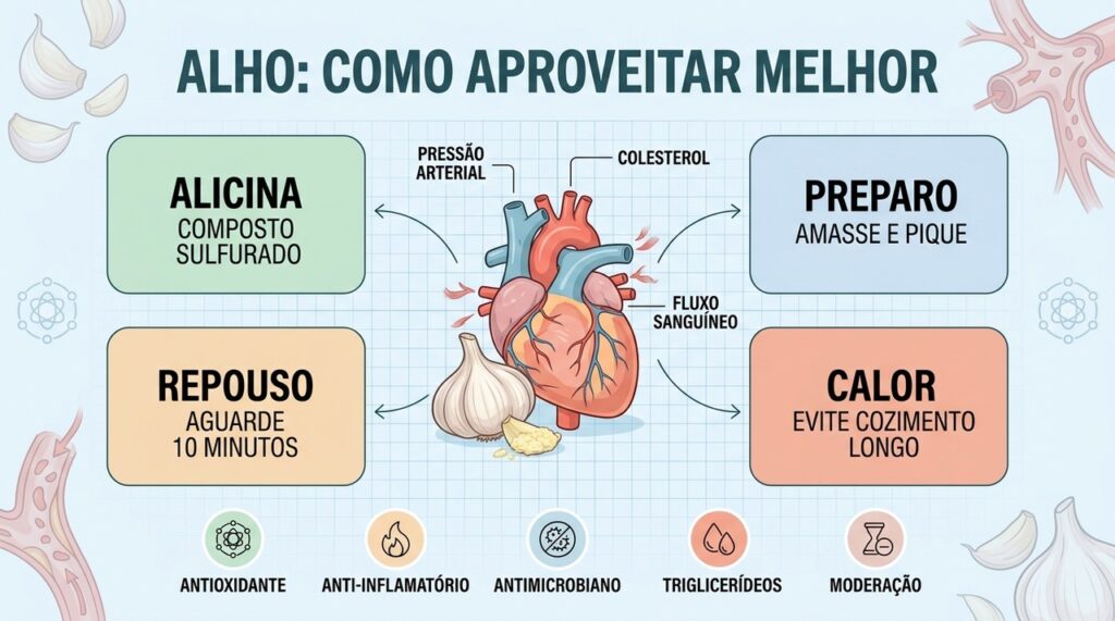 Alicina, preparo adequado, repouso e moderação ajudam a aproveitar melhor o alho.