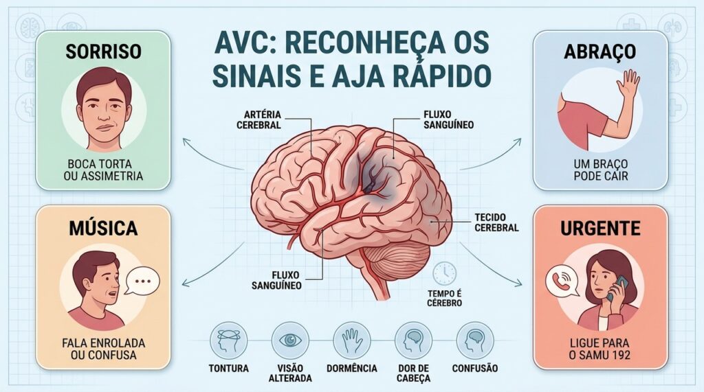Sorriso, braços e fala ajudam a reconhecer rapidamente os sinais de AVC.