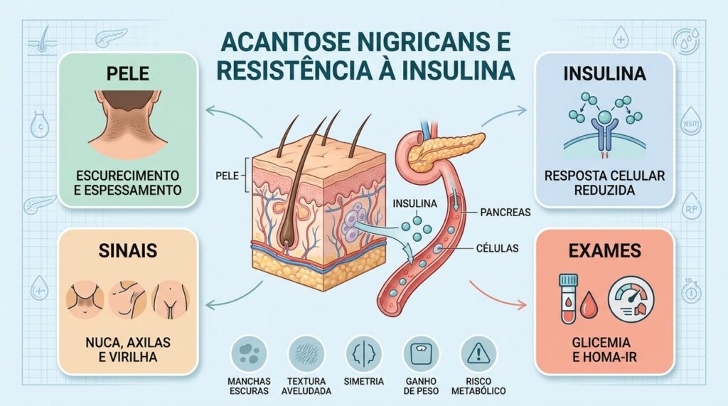 Manchas escuras na nuca, dobras do pescoço e axilas estão entre os sinais silenciosos da resistência à insulina