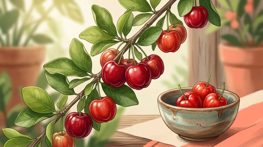A acerola pode fornecer muito mais vitamina C por 100 g do que a laranja Pera.