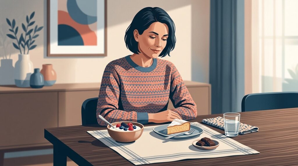 Uma alimentação equilibrada pode incluir frutas no dia a dia e outros doces em porções adequadas.