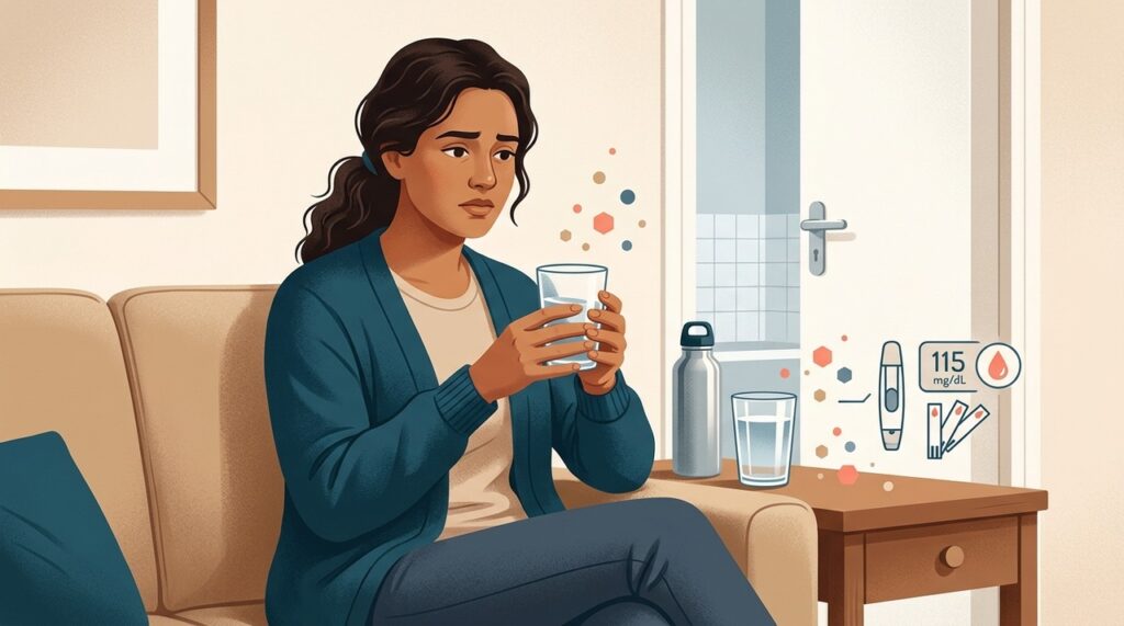 Quando a glicose está muito alta, parte dela pode passar para a urina e puxar mais água, aumentando a sede e o volume urinário.
