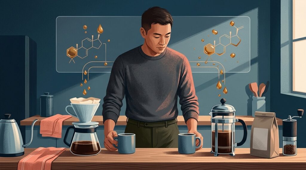 O método de preparo pode mudar quanto cafestol e kahweol chega à xícara.