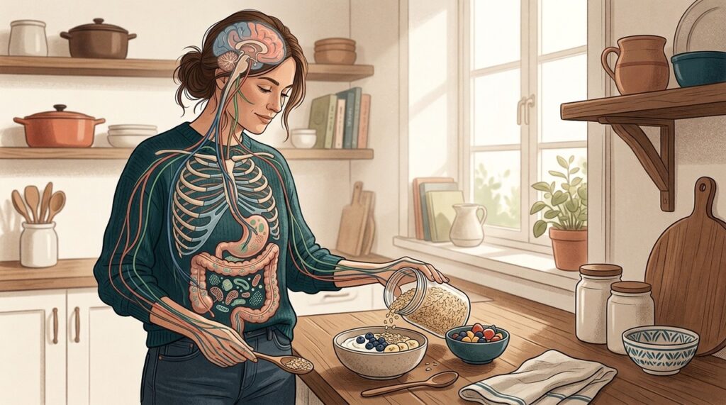 A microbiota participa da comunicação entre intestino e cérebro, mas os efeitos de fibras e probióticos variam conforme o contexto.