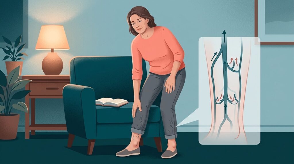 O desconforto venoso costuma ficar mais perceptível ao longo do dia, especialmente após muitas horas em pé ou sentado.