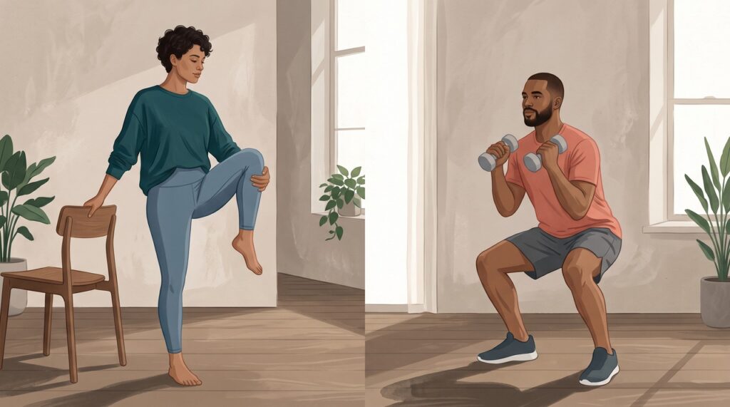 Alongamento e musculação atuam em aspectos diferentes e podem se complementar na rotina de quem fica muito tempo sentado.