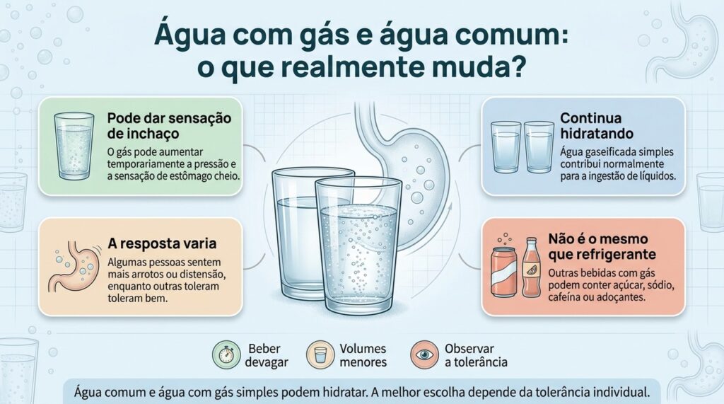 O gás pode aumentar temporariamente a sensação de estômago cheio, mas não impede a hidratação.