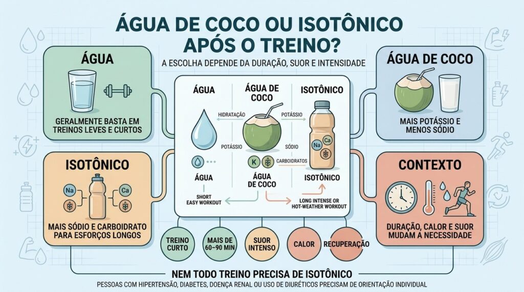 Duração, suor, sódio, potássio e carboidratos orientam a hidratação pós-treino.