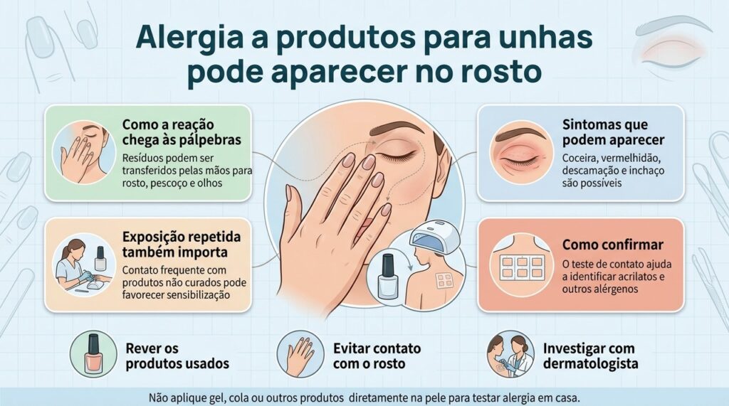 A investigação combina histórico de exposição e teste de contato, porque vários produtos podem causar sintomas semelhantes.