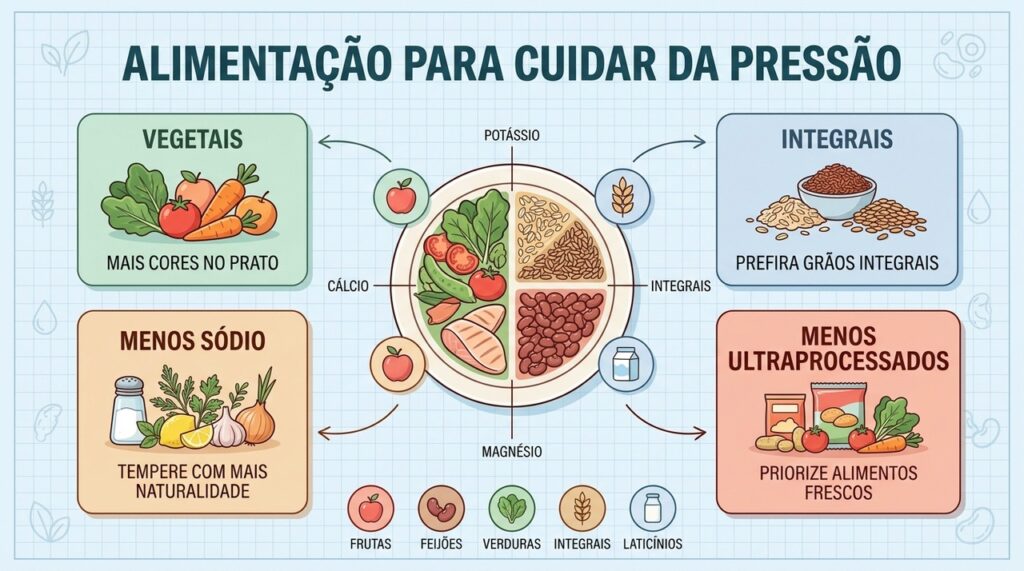 Vegetais, integrais, menos sódio e alimentos frescos formam a base da estratégia DASH.