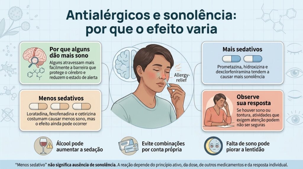 Anti-histamínicos mais antigos tendem a ser mais sedativos, mas até opções menos sedativas podem causar sono em algumas pessoas.
