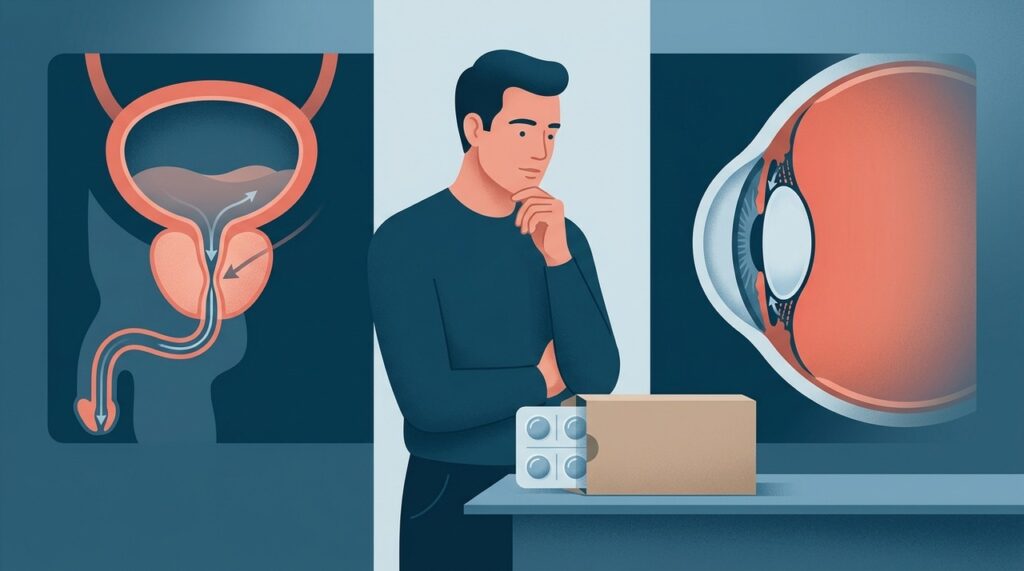 O efeito anticolinérgico pode afetar tanto o esvaziamento da bexiga quanto pessoas predispostas ao glaucoma de ângulo fechado.