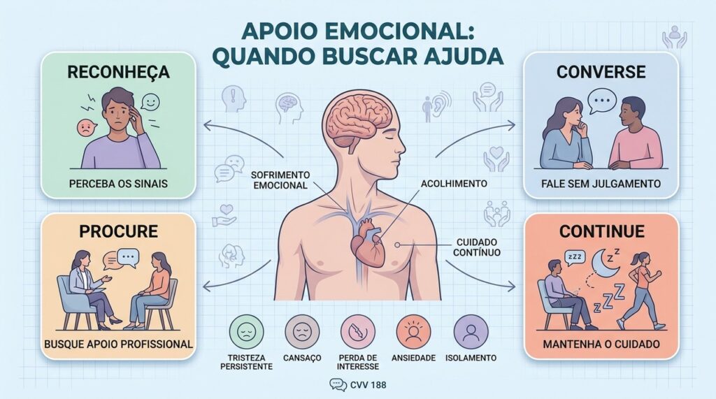 Reconhecer sinais, conversar, buscar tratamento e manter cuidados fortalece a saúde emocional.