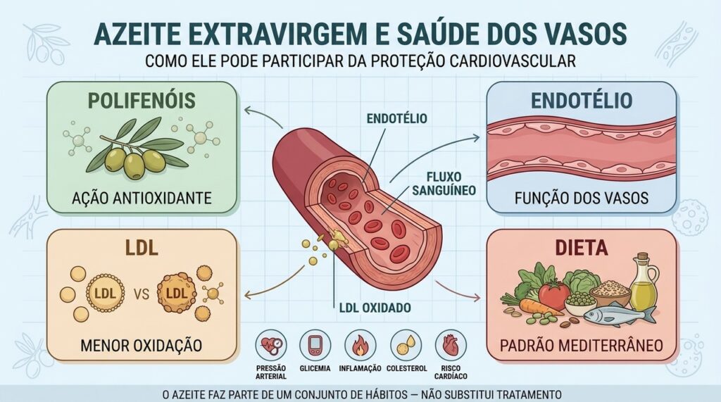 Polifenóis, endotélio, LDL e dieta ajudam a explicar os efeitos vasculares do azeite.