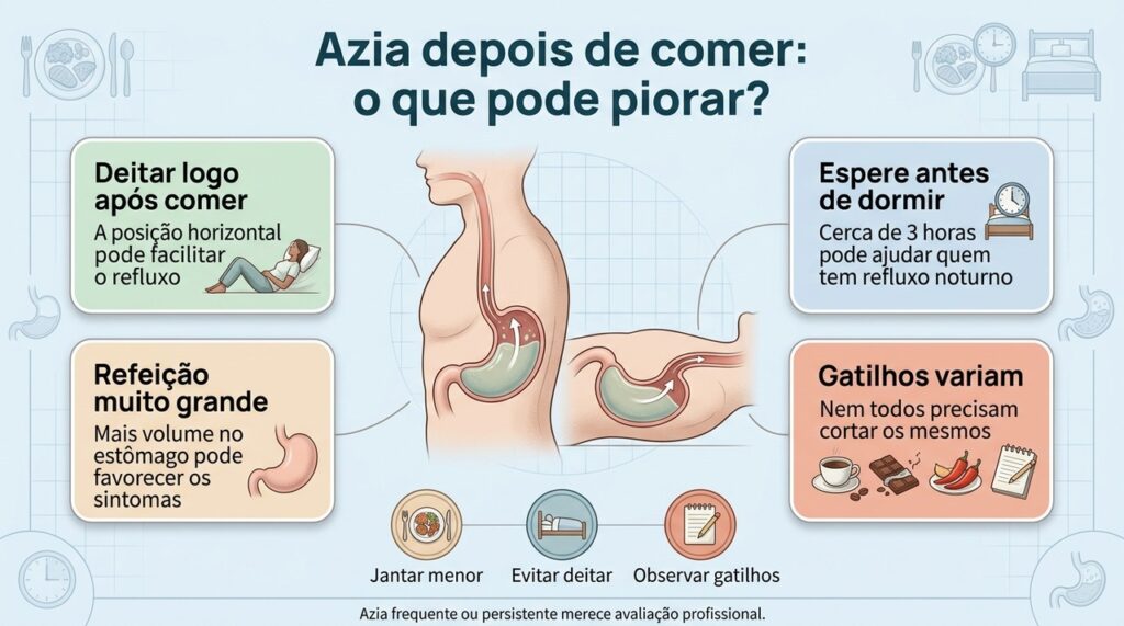 Horário, tamanho da refeição e posição do corpo podem influenciar os episódios de azia.