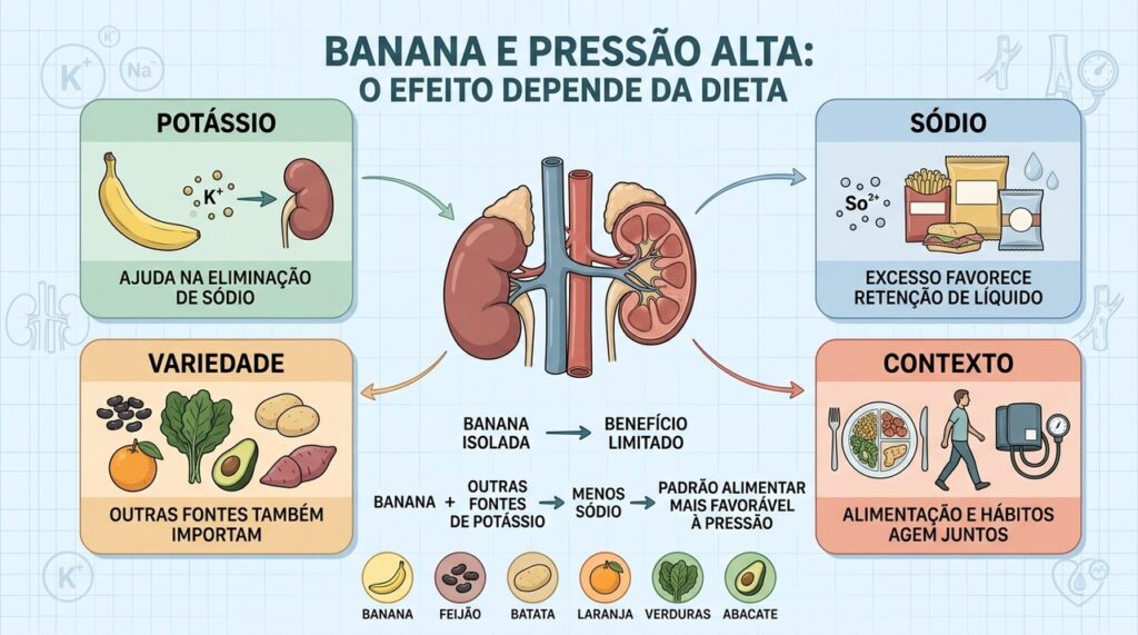 Potássio, sódio, variedade alimentar e hábitos determinam o impacto sobre a pressão.
