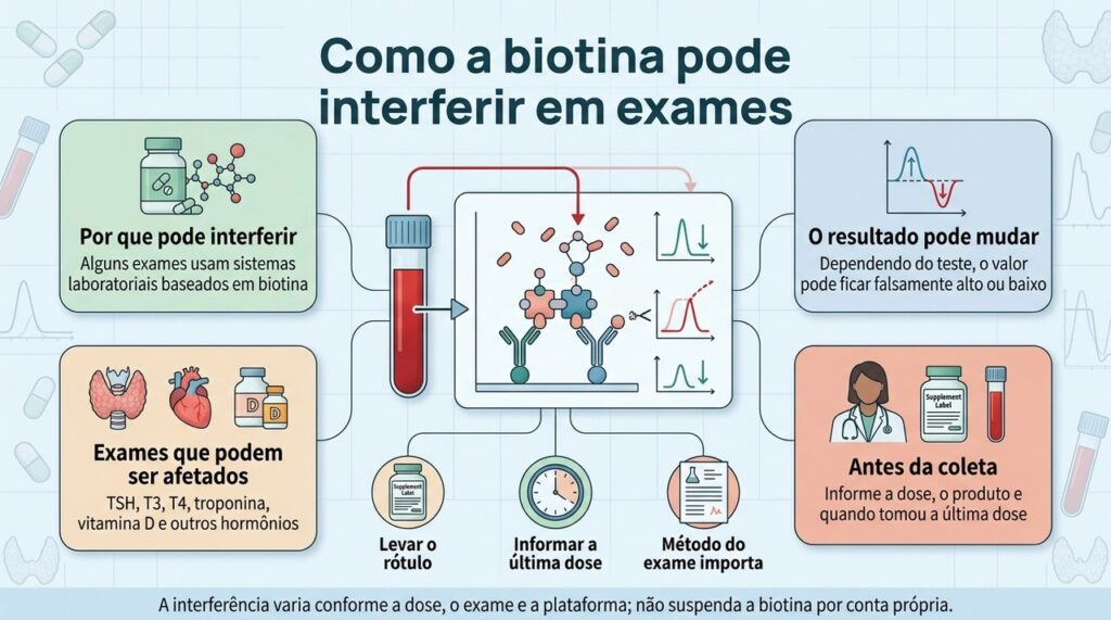 Em alguns métodos laboratoriais, o excesso de biotina na amostra pode produzir resultados falsamente altos ou baixos.
