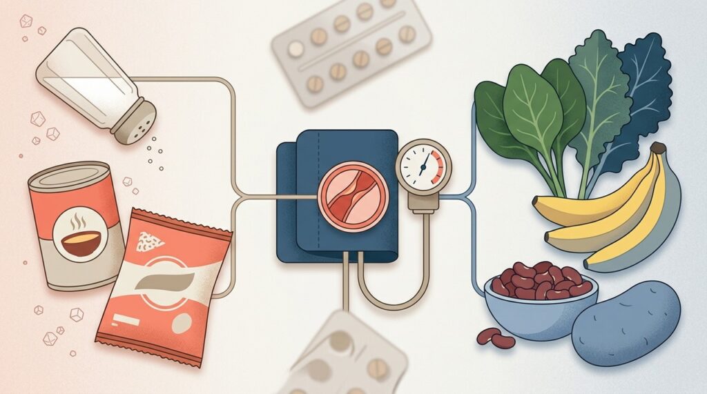 Sódio e potássio influenciam o equilíbrio de líquidos e ajudam a explicar por que a alimentação interfere na pressão arterial.