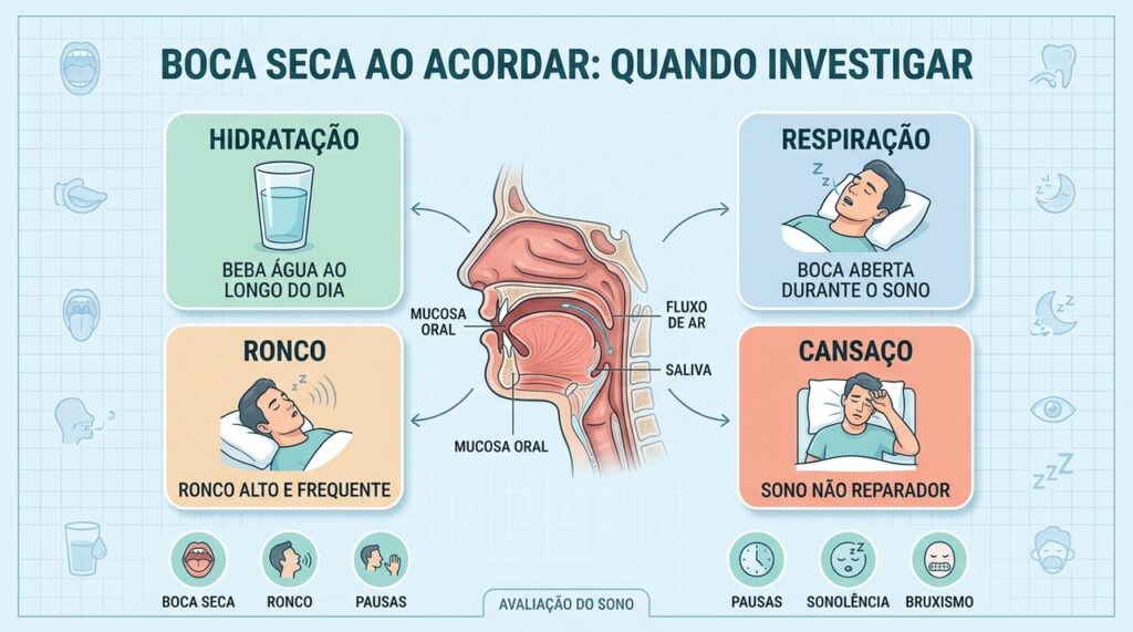 Hidratação, respiração, ronco e cansaço ajudam a entender a boca seca matinal.