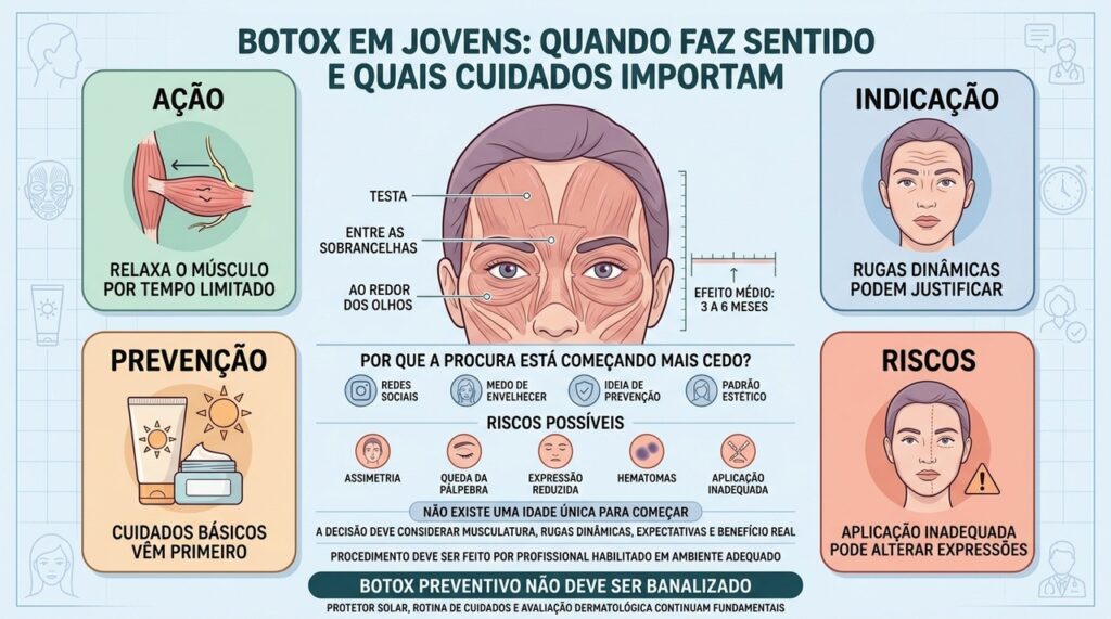 Ação temporária, indicação clínica, prevenção básica e riscos orientam o uso responsável do botox.