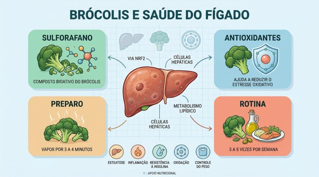 Sulforafano, preparo adequado, regularidade e controle do peso complementam os cuidados com esteatose.