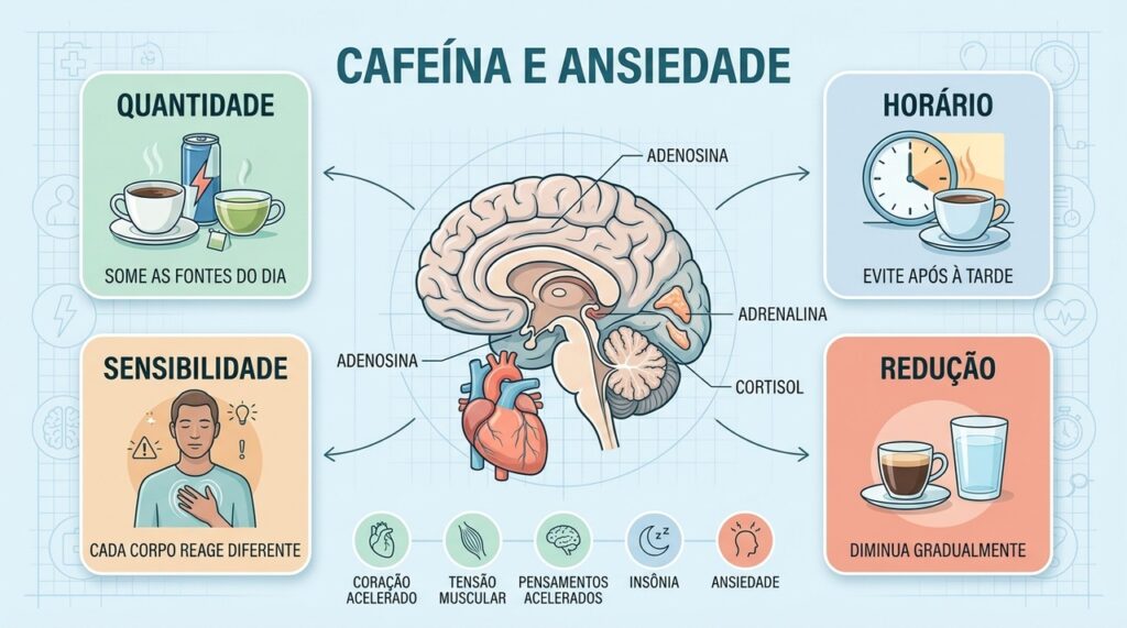 Quantidade, horário e sensibilidade individual ajudam a entender os efeitos da cafeína sobre ansiedade e sono.