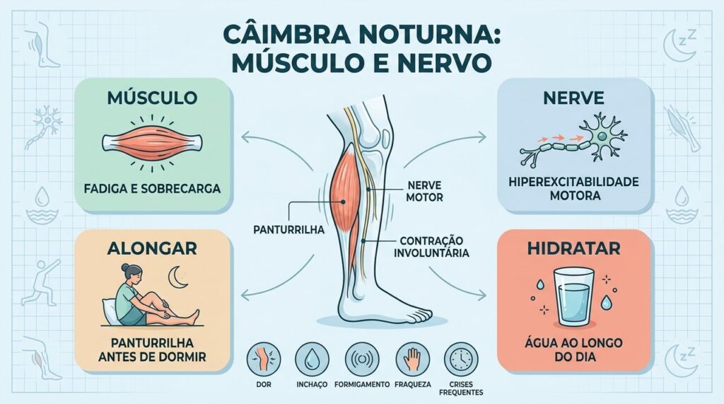 Prevenção combina alongamento, hidratação, movimento e atenção à hiperexcitabilidade nervosa.