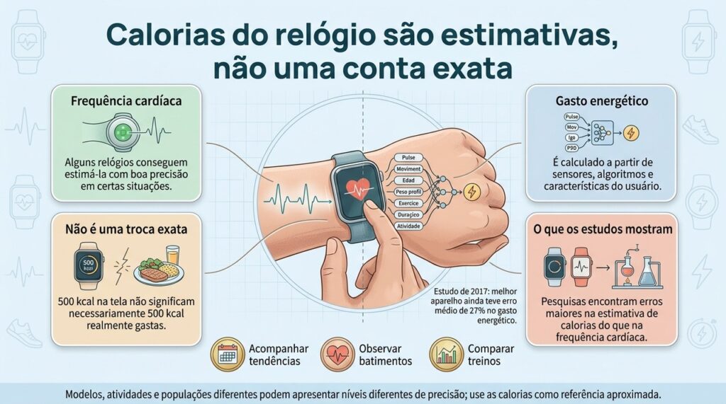 O relógio detecta sinais como batimentos e movimento, mas calcula o gasto energético por estimativa.