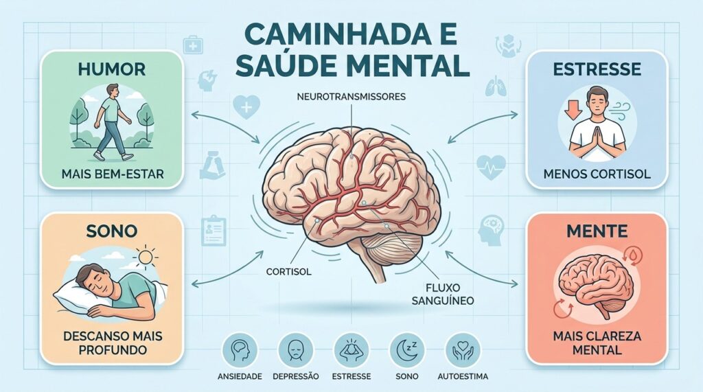 Humor, estresse, sono e clareza mental podem melhorar com movimento leve e constante.