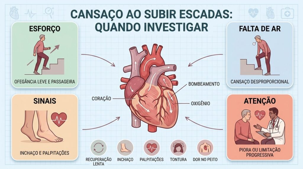 Falta de ar, inchaço e recuperação lenta ajudam a diferenciar cansaço comum de sinais cardíacos.