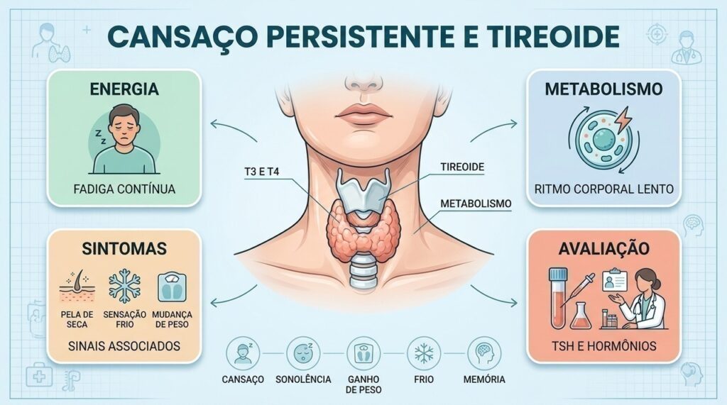 Fadiga persistente pode vir acompanhada de alterações metabólicas, sintomas físicos e mudanças cognitivas.
