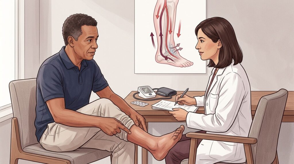 Inchaço persistente pode melhorar com elevação das pernas, movimento e ajustes médicos.