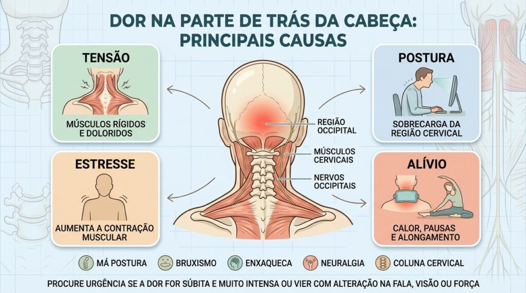 Tensão, postura, estresse e alterações cervicais estão entre as causas da dor occipital.