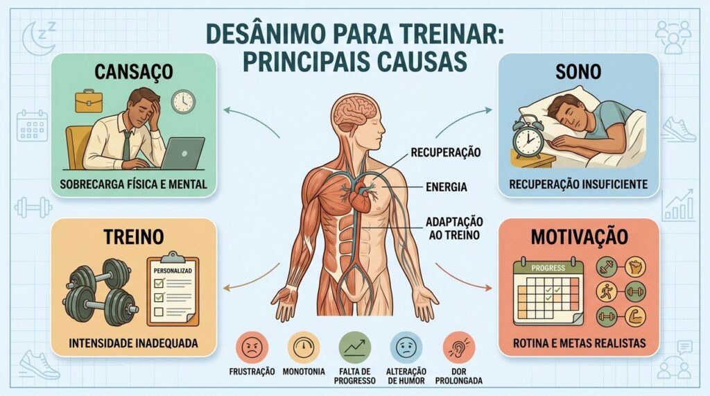Sono, carga de treino, motivação e progresso influenciam a constância durante a semana.