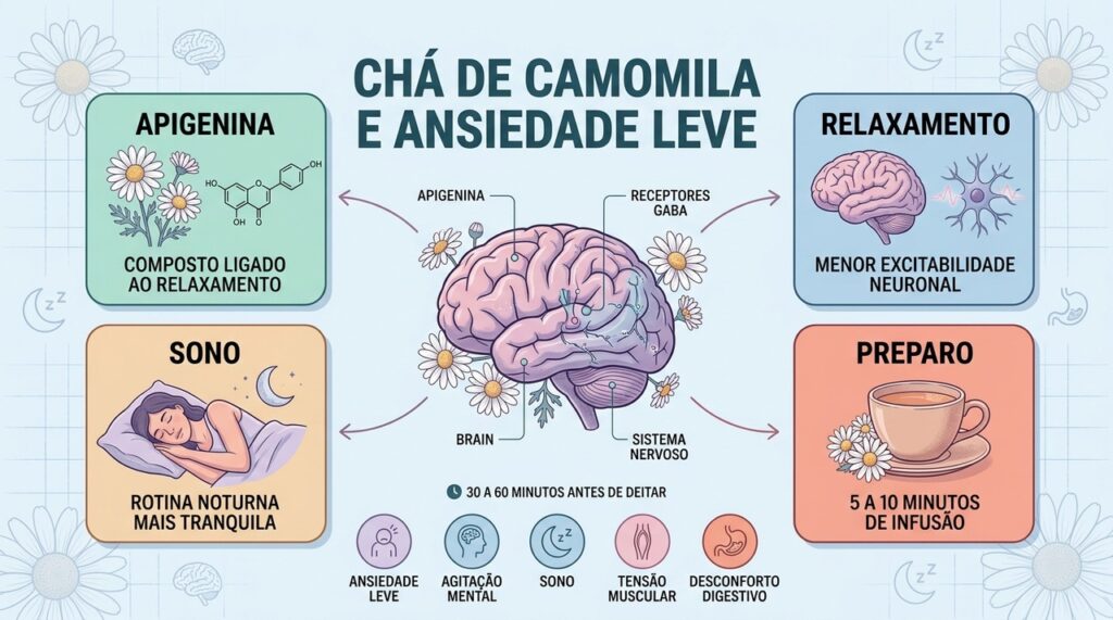 Apigenina, relaxamento, sono e preparo correto formam os pilares do uso noturno.