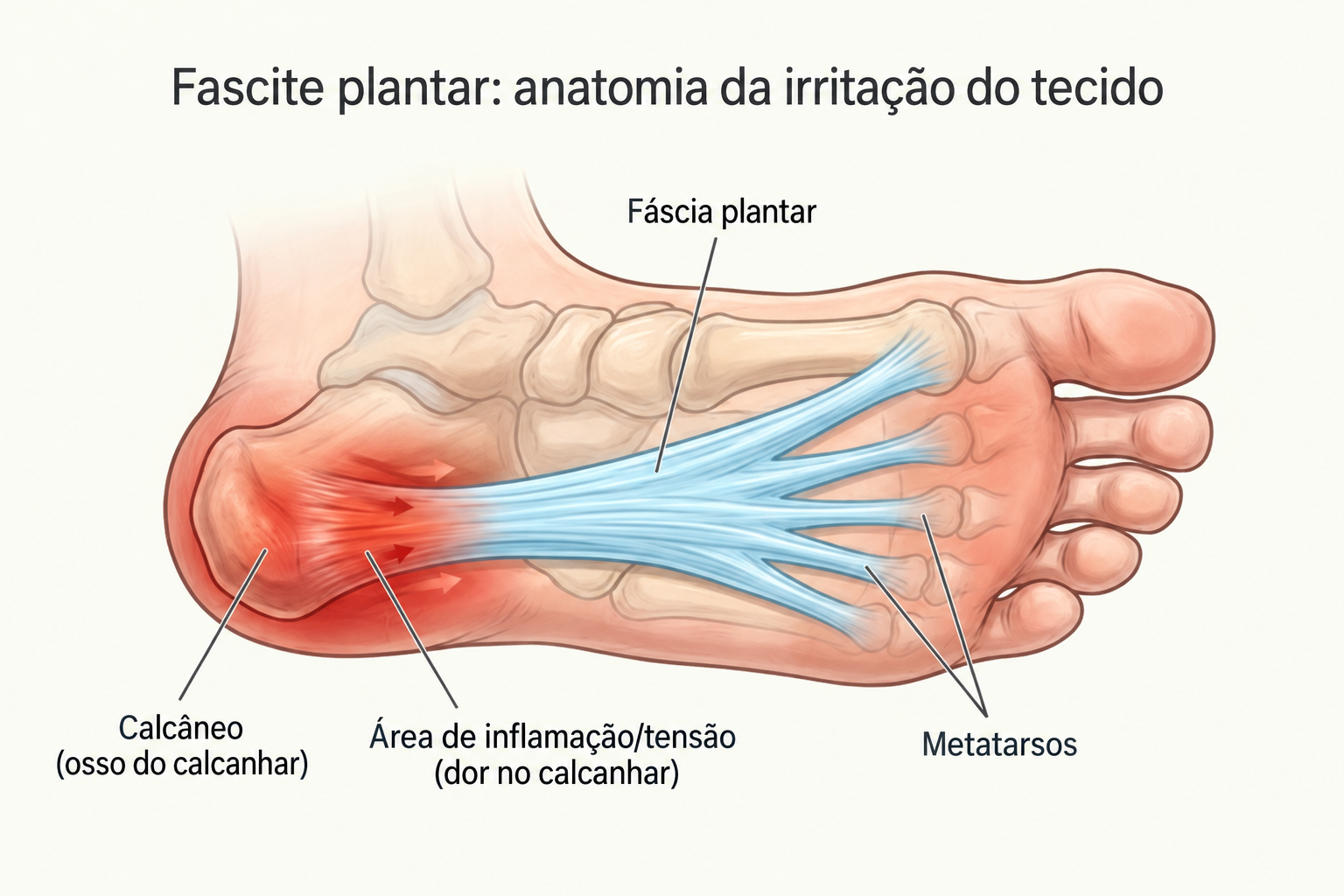 A fascite plantar pode causar dor na parte inferior do calcanhar após períodos de repouso.