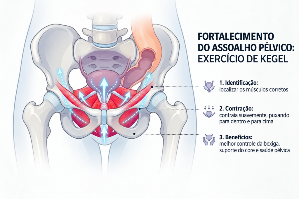 Exercícios do assoalho pélvico podem fortalecer os músculos envolvidos no controle da urina.