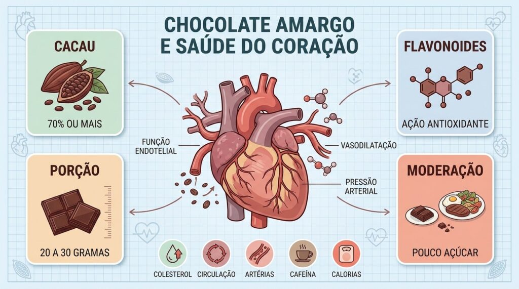 Cacau, flavonoides e moderação formam os principais cuidados para aproveitar seus possíveis efeitos cardiovasculares.