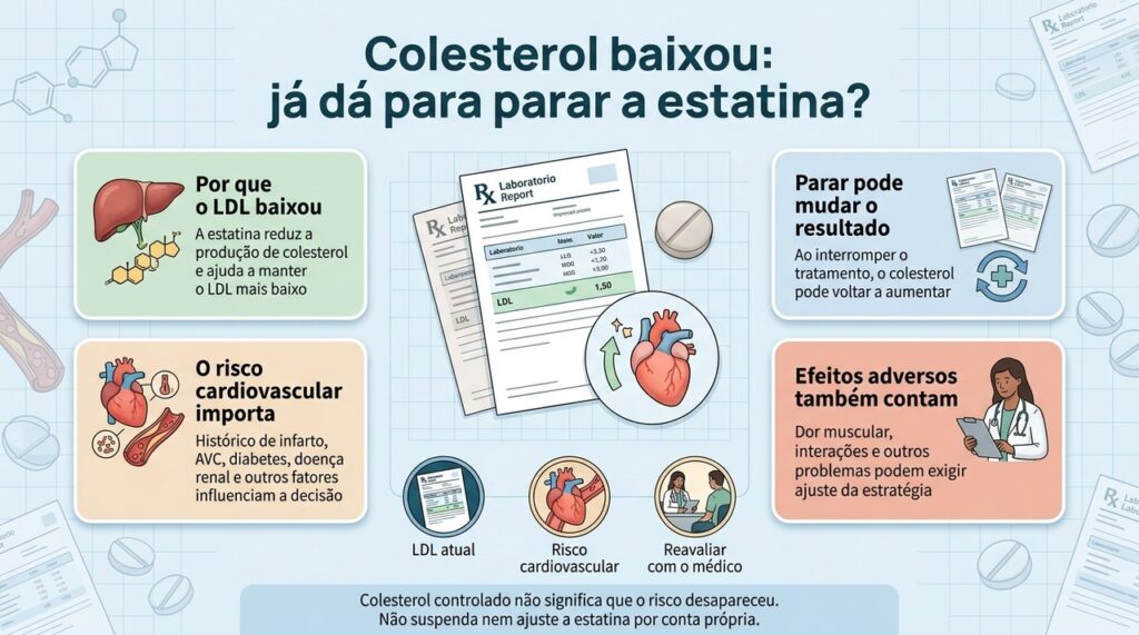 O colesterol baixou com o remédio. Isso significa que já pode parar?