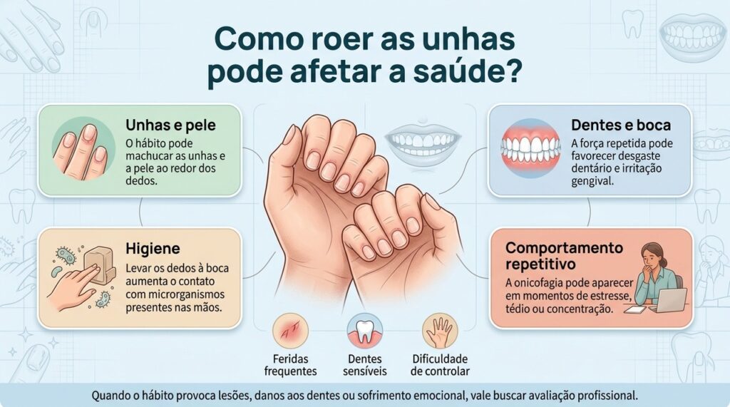A onicofagia pode ter impacto físico e emocional, especialmente quando se torna persistente e difícil de controlar.