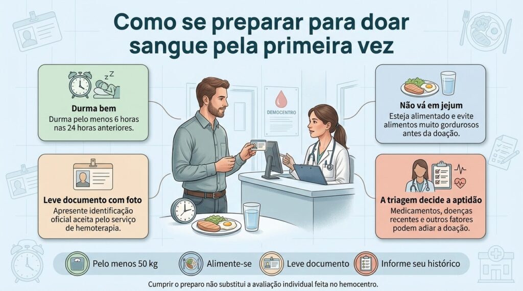 O preparo facilita a doação, mas a aptidão final é definida individualmente durante a triagem.