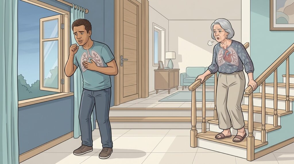 Falta de ar ao deitar e inchaço podem sugerir origem cardíaca.