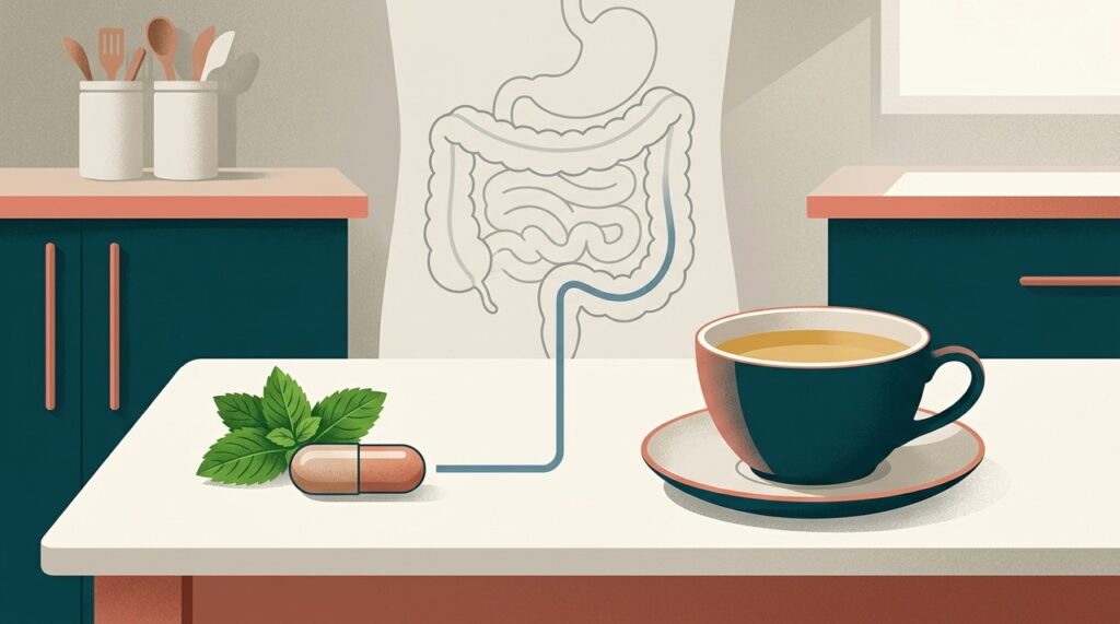 Os estudos sobre intestino irritável avaliaram principalmente cápsulas de óleo de hortelã-pimenta, e não o chá.