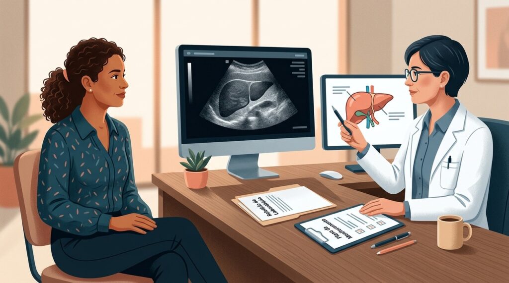 O ultrassom mostra a presença de gordura, mas outros exames ajudam a avaliar inflamação, metabolismo e risco de fibrose.