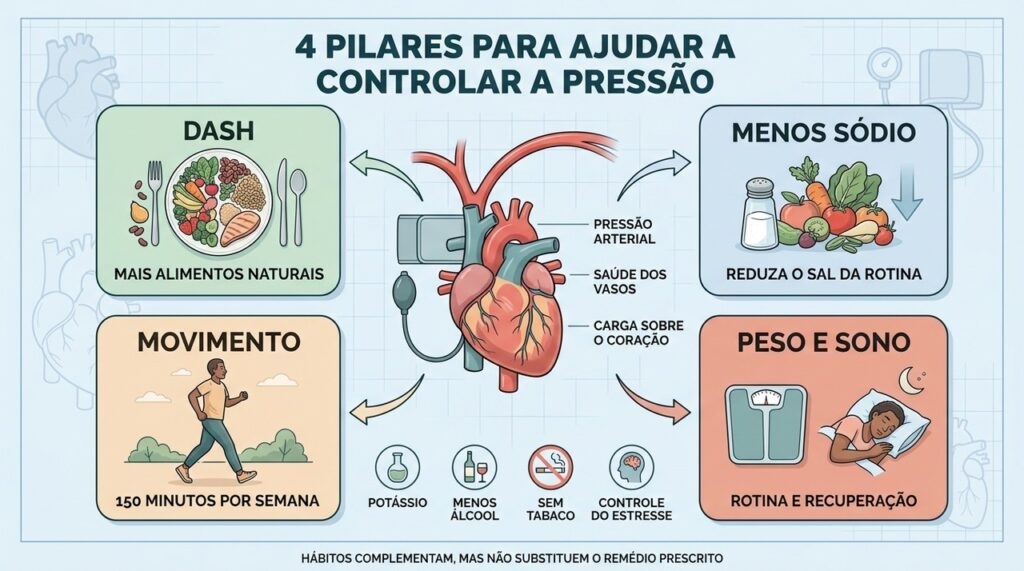 Pressão arterial melhora com tratamento médico aliado a mudanças consistentes no estilo de vida.