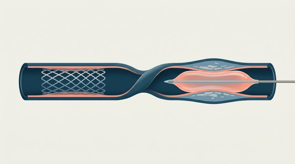 Stents permanecem importantes, enquanto a abordagem sem novo implante permanente é investigada para casos selecionados.