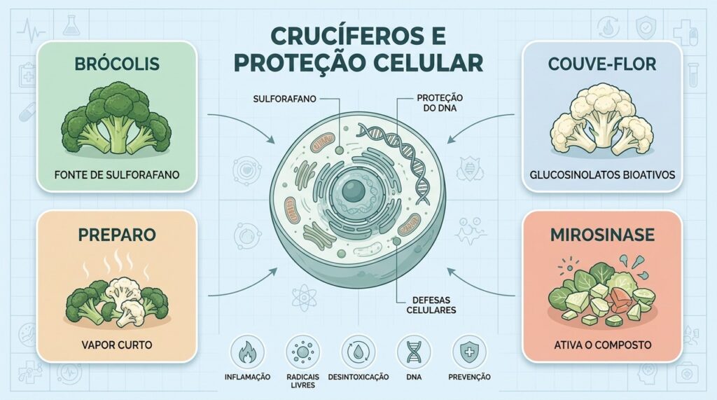 Sulforafano, preparo adequado e consumo regular destacam os principais aspectos dos crucíferos.